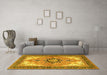 Machine Washable Medallion Yellow Traditional Rug in a Living Room, wshtr4753yw