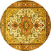 Round Machine Washable Persian Yellow Traditional Rug, wshtr4754yw