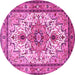 Round Machine Washable Persian Pink Traditional Rug, wshtr4754pnk