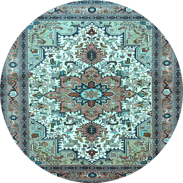 Round Machine Washable Persian Light Blue Traditional Rug, wshtr4754lblu