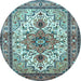 Round Machine Washable Persian Light Blue Traditional Rug, wshtr4754lblu