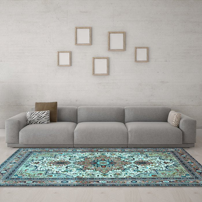 Machine Washable Persian Light Blue Traditional Rug in a Living Room, wshtr4754lblu