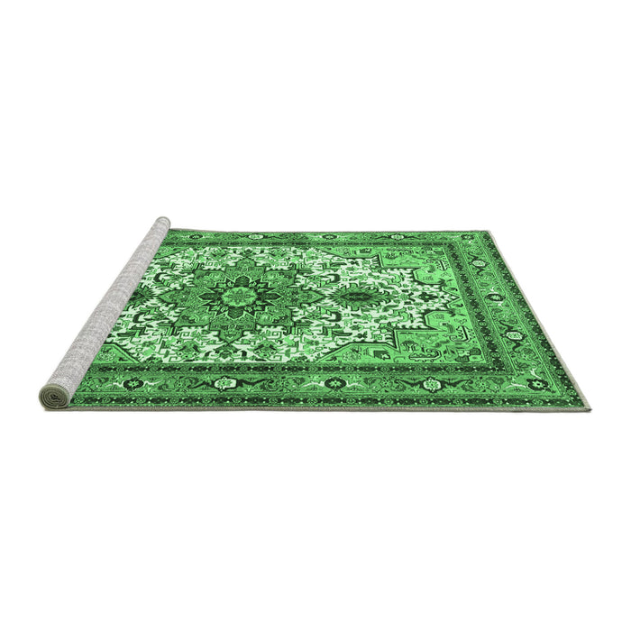 Sideview of Machine Washable Persian Emerald Green Traditional Area Rugs, wshtr4754emgrn