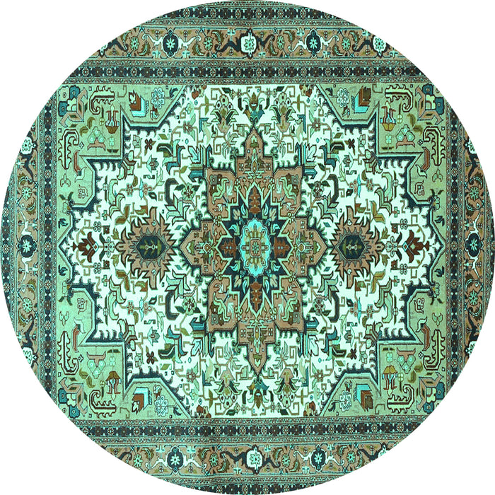 Round Persian Turquoise Traditional Rug, tr4754turq