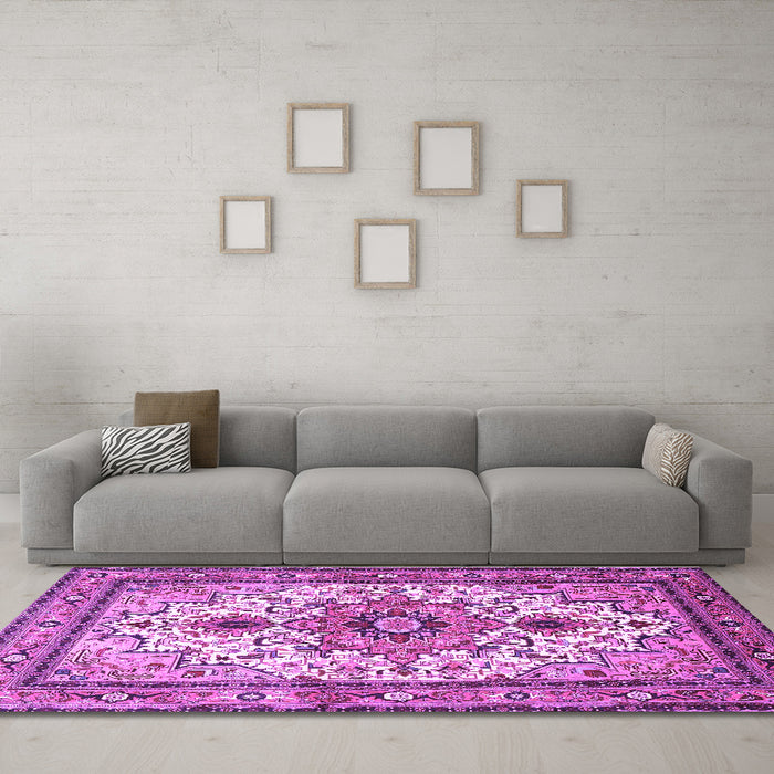 Machine Washable Persian Purple Traditional Area Rugs in a Living Room, wshtr4754pur