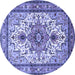 Round Machine Washable Persian Blue Traditional Rug, wshtr4754blu