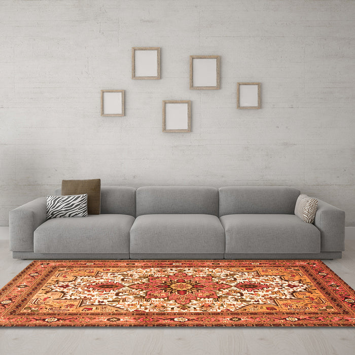 Machine Washable Persian Orange Traditional Area Rugs in a Living Room, wshtr4754org