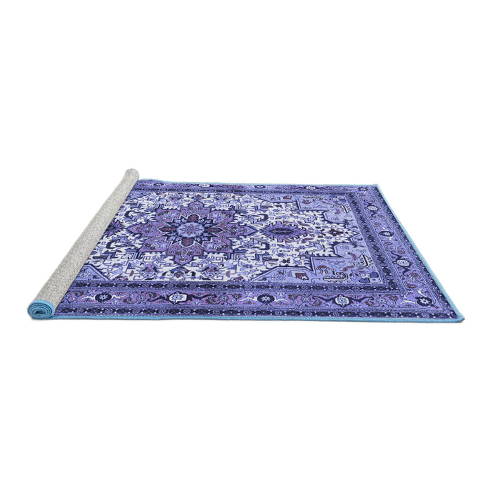 Sideview of Machine Washable Persian Blue Traditional Rug, wshtr4754blu