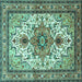 Square Machine Washable Persian Turquoise Traditional Area Rugs, wshtr4754turq