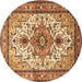 Round Persian Brown Traditional Rug, tr4754brn