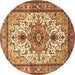 Round Machine Washable Persian Brown Traditional Rug, wshtr4754brn