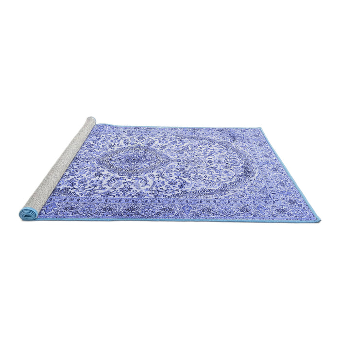 Sideview of Machine Washable Persian Blue Traditional Rug, wshtr4755blu