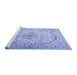 Sideview of Machine Washable Persian Blue Traditional Rug, wshtr4755blu