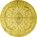 Round Machine Washable Persian Yellow Traditional Rug, wshtr4755yw