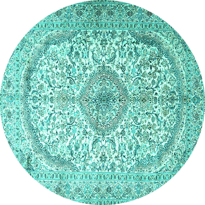 Round Machine Washable Persian Turquoise Traditional Area Rugs, wshtr4755turq