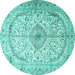 Round Machine Washable Persian Turquoise Traditional Area Rugs, wshtr4755turq