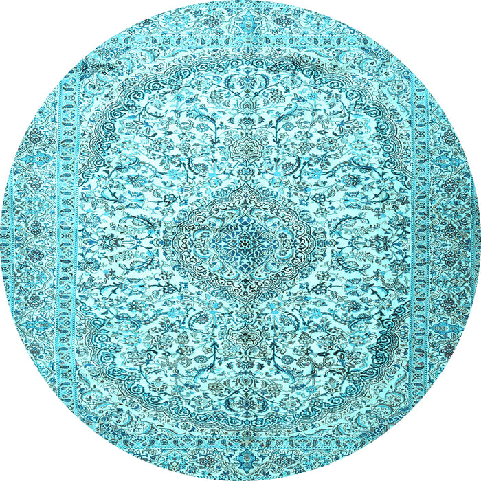 Round Machine Washable Persian Light Blue Traditional Rug, wshtr4755lblu