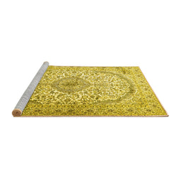 Sideview of Machine Washable Persian Yellow Traditional Rug, wshtr4755yw