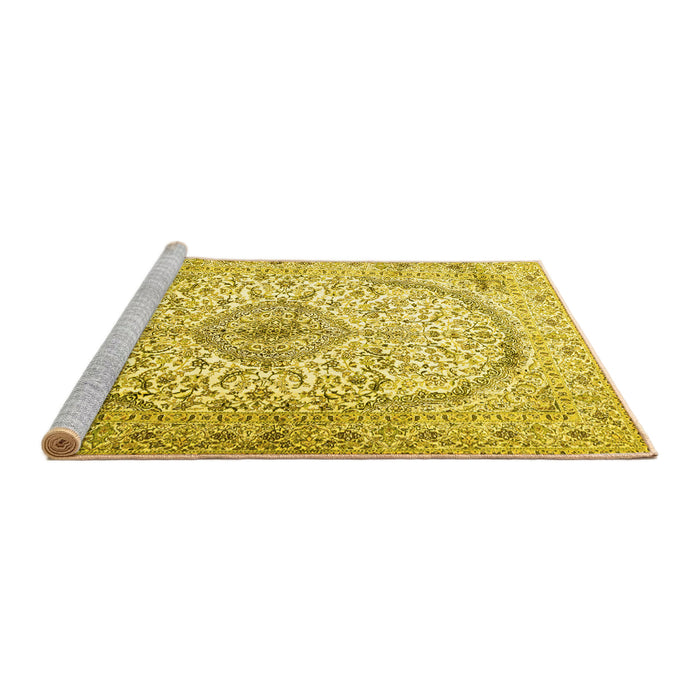Sideview of Machine Washable Persian Yellow Traditional Rug, wshtr4755yw
