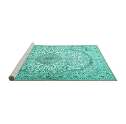 Sideview of Machine Washable Persian Turquoise Traditional Area Rugs, wshtr4755turq