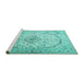 Sideview of Machine Washable Persian Turquoise Traditional Area Rugs, wshtr4755turq