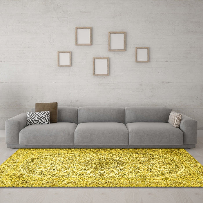 Machine Washable Persian Yellow Traditional Rug in a Living Room, wshtr4755yw