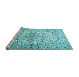 Sideview of Machine Washable Persian Light Blue Traditional Rug, wshtr4755lblu