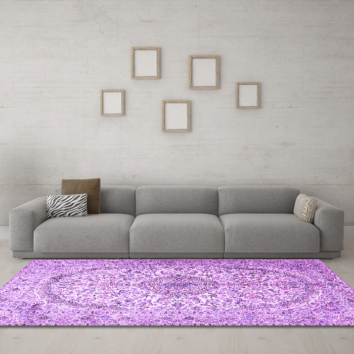 Machine Washable Persian Purple Traditional Area Rugs in a Living Room, wshtr4755pur