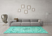 Machine Washable Persian Turquoise Traditional Area Rugs in a Living Room,, wshtr4755turq