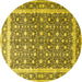Round Machine Washable Persian Yellow Traditional Rug, wshtr4756yw