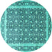 Round Machine Washable Persian Turquoise Traditional Area Rugs, wshtr4756turq