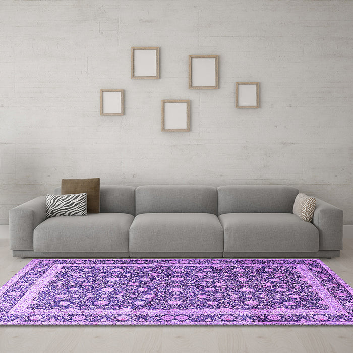 Machine Washable Persian Purple Traditional Area Rugs in a Living Room, wshtr4756pur