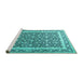Sideview of Machine Washable Persian Turquoise Traditional Area Rugs, wshtr4756turq
