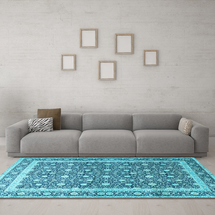Machine Washable Persian Light Blue Traditional Rug in a Living Room, wshtr4756lblu