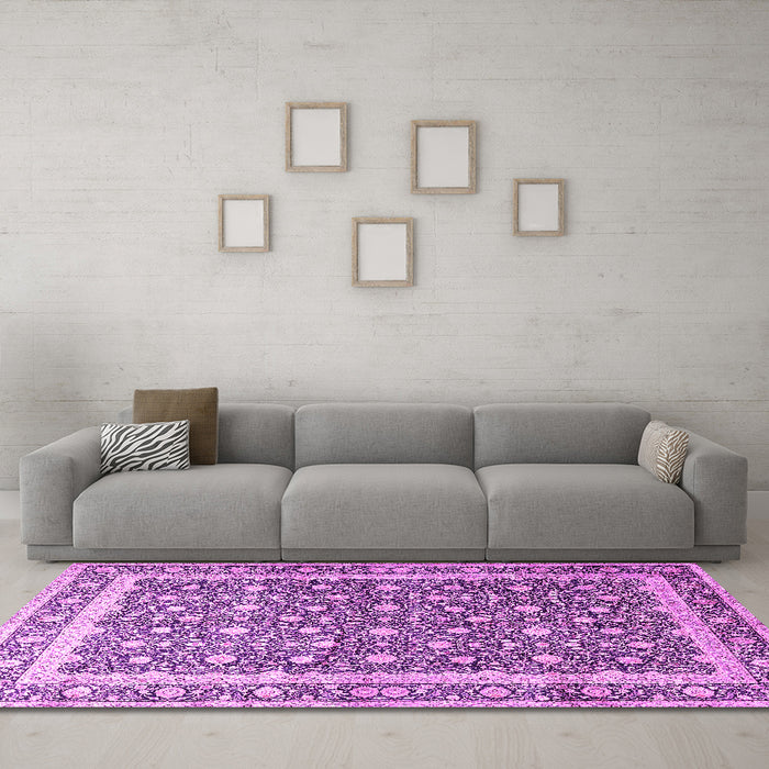 Machine Washable Persian Pink Traditional Rug in a Living Room, wshtr4756pnk