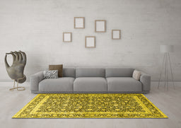 Machine Washable Persian Yellow Traditional Rug in a Living Room, wshtr4756yw