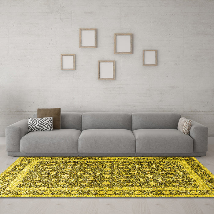 Machine Washable Persian Yellow Traditional Rug in a Living Room, wshtr4756yw