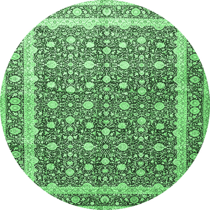 Round Machine Washable Persian Emerald Green Traditional Area Rugs, wshtr4756emgrn