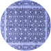 Round Machine Washable Persian Blue Traditional Rug, wshtr4756blu