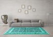 Machine Washable Persian Turquoise Traditional Area Rugs in a Living Room,, wshtr4756turq