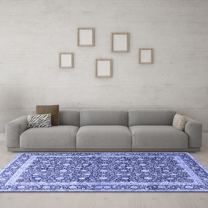Machine Washable Persian Blue Traditional Rug in a Living Room, wshtr4756blu