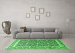 Machine Washable Persian Green Traditional Area Rugs in a Living Room,, wshtr4756grn
