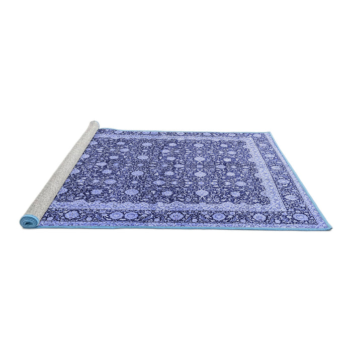 Sideview of Machine Washable Persian Blue Traditional Rug, wshtr4756blu