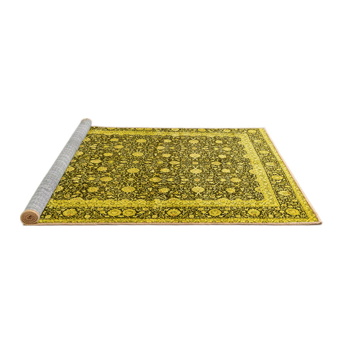 Sideview of Machine Washable Persian Yellow Traditional Rug, wshtr4756yw