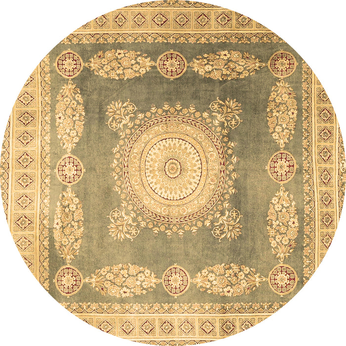 Round Machine Washable Medallion Brown Traditional Rug, wshtr4757brn