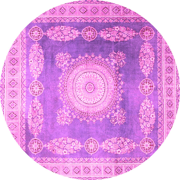 Round Machine Washable Medallion Pink Traditional Rug, wshtr4757pnk