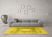 Machine Washable Medallion Yellow Traditional Rug in a Living Room, wshtr4757yw