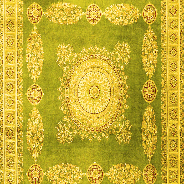 Machine Washable Medallion Yellow Traditional Rug, wshtr4757yw