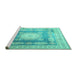 Sideview of Machine Washable Medallion Turquoise Traditional Area Rugs, wshtr4757turq