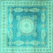 Square Machine Washable Medallion Turquoise Traditional Area Rugs, wshtr4757turq